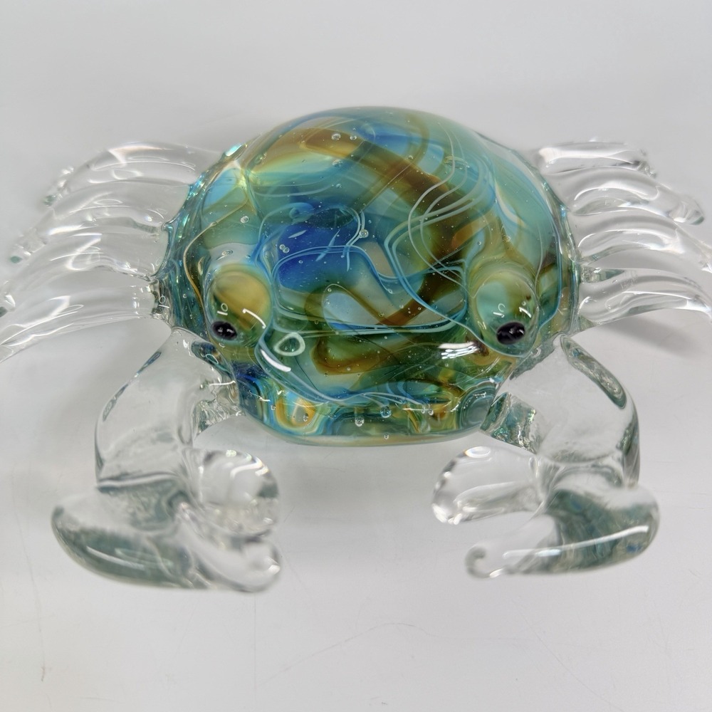 Colorful Hand Blown Glass Crab Paperweight Decor Beach Nautical Coastal Seafood - Picture 2 of 10